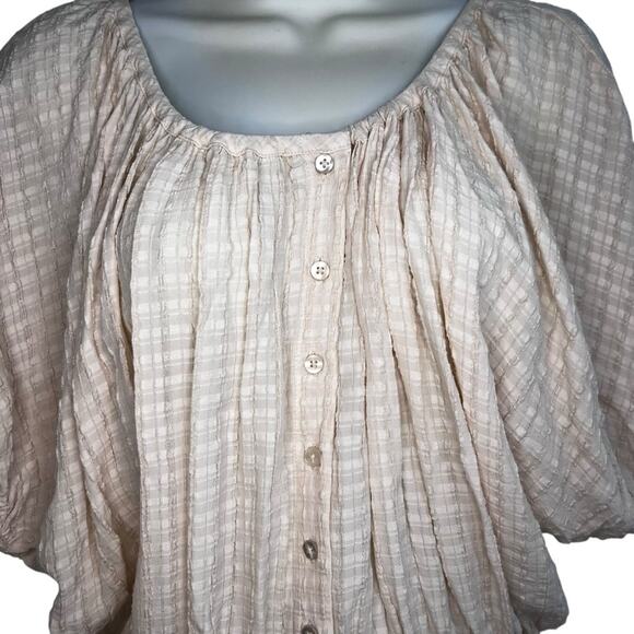 French Connection Cream Textured Dolman Sleeve Button Up Peasant Blouse Small - Picture 2 of 7